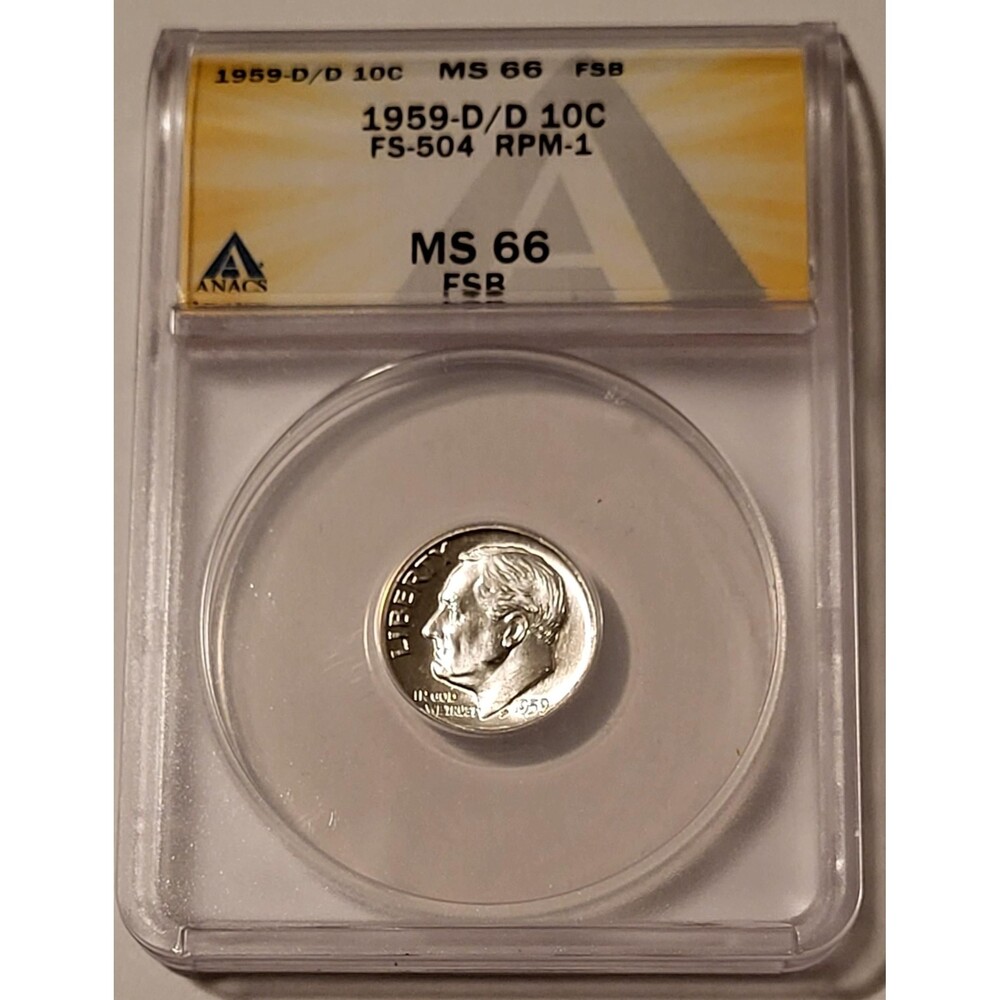 1959 D/D Roosevelt Dime Rpm-1 FS-504 MS66 FB ANACS